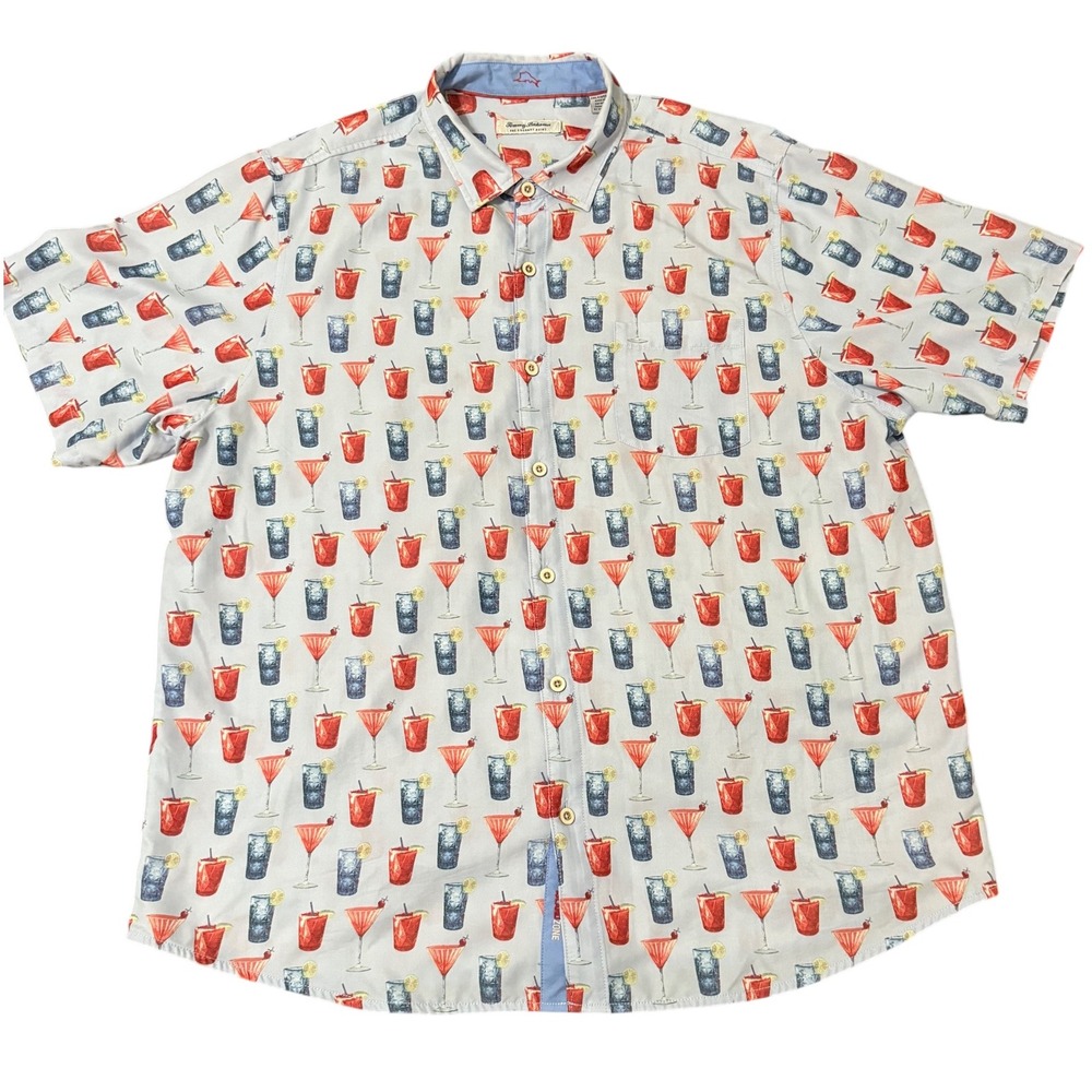 Tommy Bahama Island Zone Mens 2XLT Cocktail Print Short Sleeve Button Down Shirt